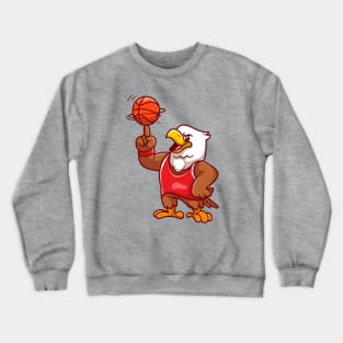 Cute Eagle Playing Basketball Cartoon Crewneck Sweatshirt